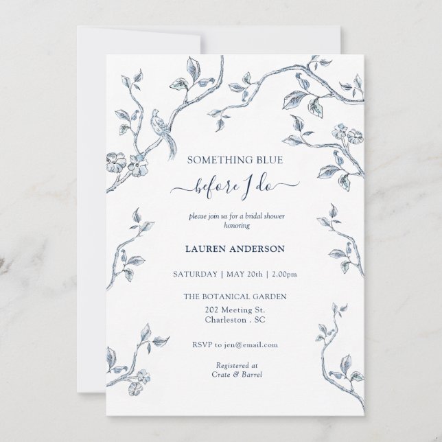Something Blue Floral Blue Bridal Shower Invitation (Front)