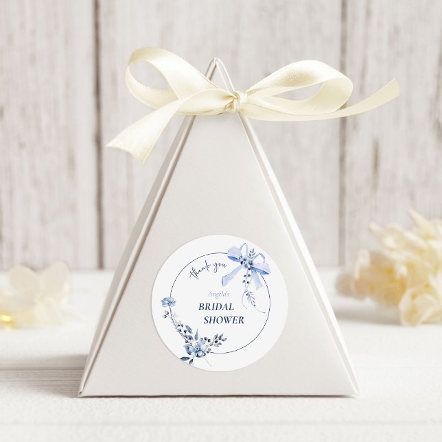 Something Blue Floral Bow Arch Bridal Shower Classic Round Sticker (Creator Uploaded)