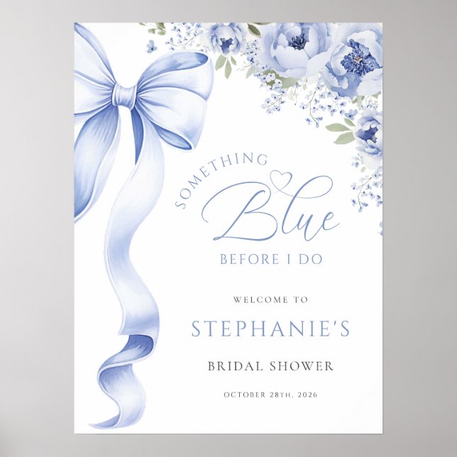 Something Blue Floral Bridal Shower Digital Sign (Front)