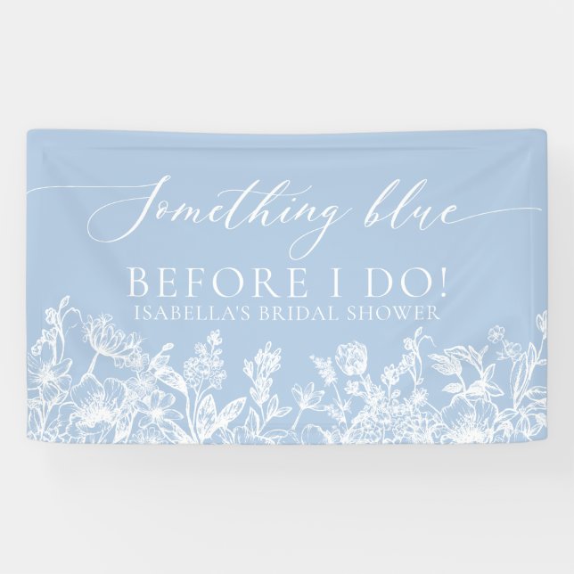 Something Blue Floral Bridal Shower Photo Backdrop Banner (Horizontal)
