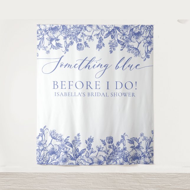 Something Blue Floral Bridal Shower Photo Backdrop Tapestry (Front)