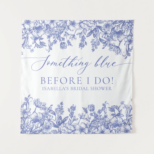 Something Blue Floral Bridal Shower Photo Backdrop Tapestry (Front)