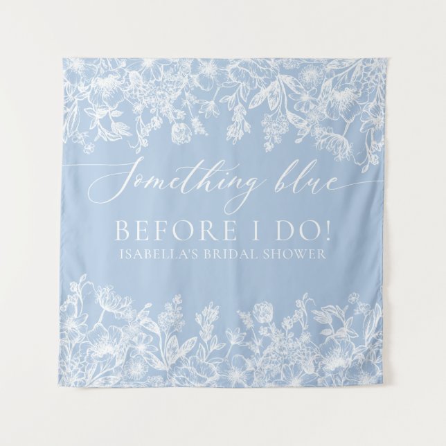 Something Blue Floral Bridal Shower Photo Backdrop Tapestry (Front)