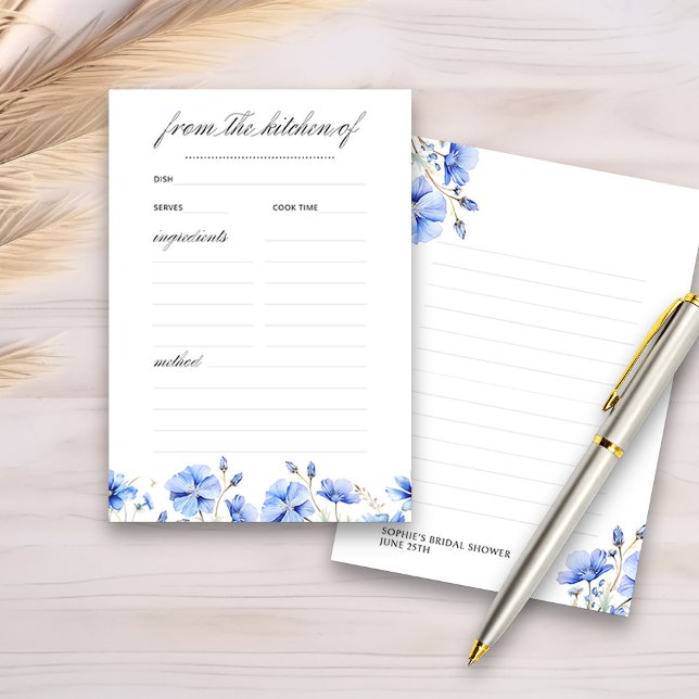 Something Blue Floral Bridal Shower Recipe Enclosure Card (Recipe Card from my Something Blue Floral Bridal Shower Collection)