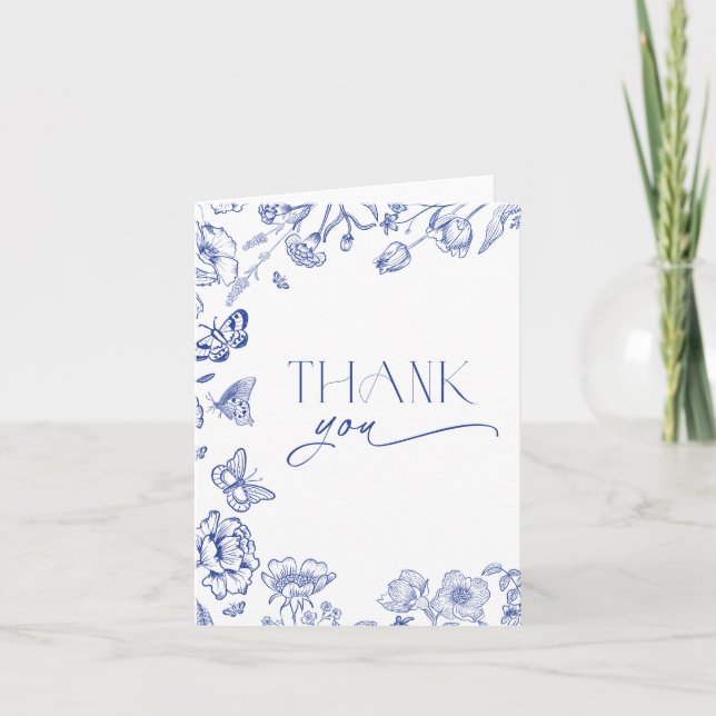 Something Blue Floral Bridal Shower Thank You Card (Front)