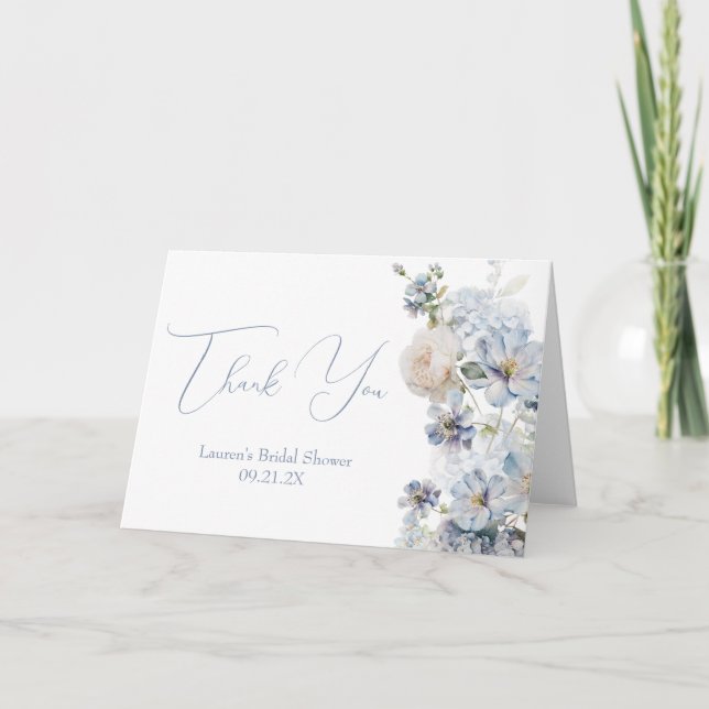 Something Blue Floral Bridal Shower Thank You Card (Front)