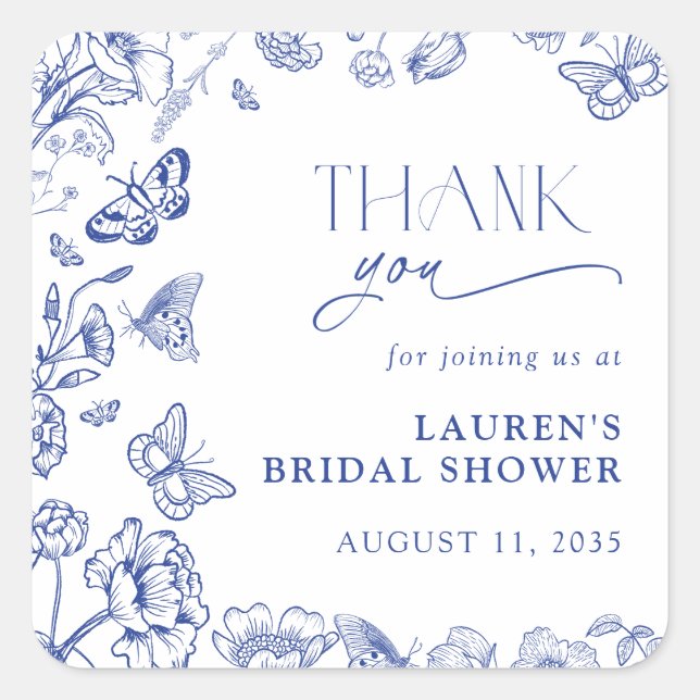 Something Blue Floral  Bridal Shower Thank You Square Sticker (Front)