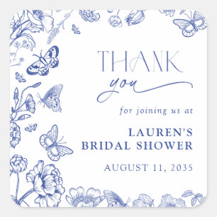 Something Blue Floral  Bridal Shower Thank You Square Sticker