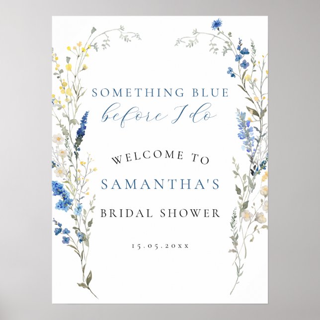 Something Blue Floral Bridal Shower Welcome Sign (Front)