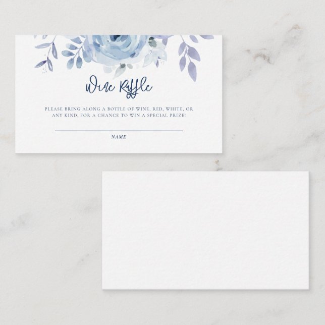 Something Blue Floral Bridal Shower Wine Raffle Enclosure Card (Front/Back)