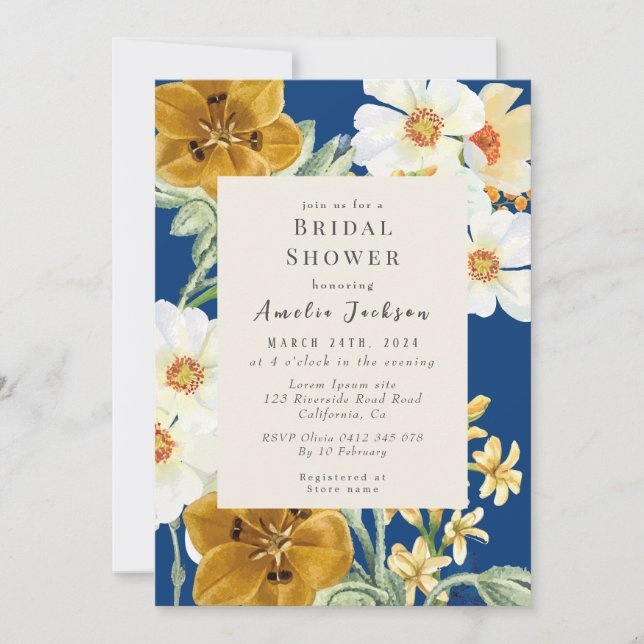 Something blue floral  chinoiserie Bridal shower Invitation (Front)