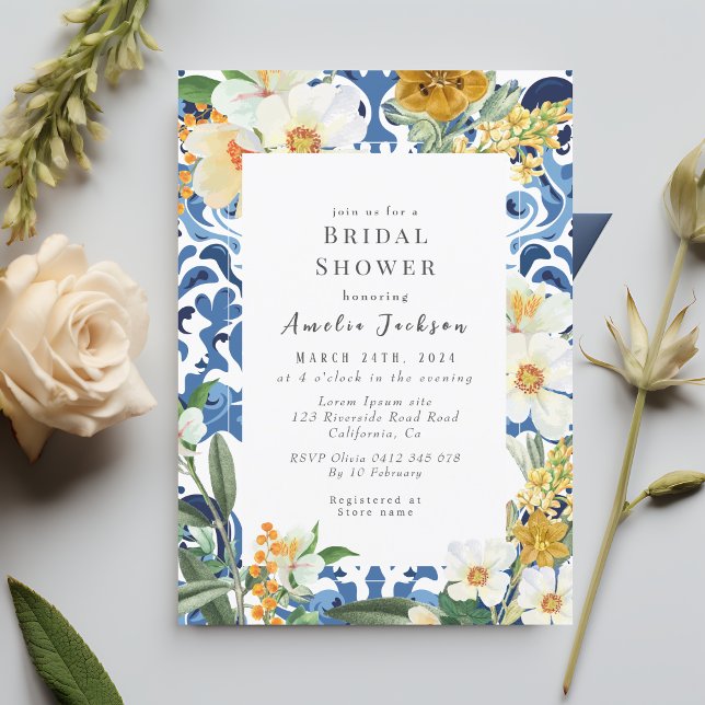 Something blue floral  chinoiserie Bridal shower Invitation (Creator Uploaded)