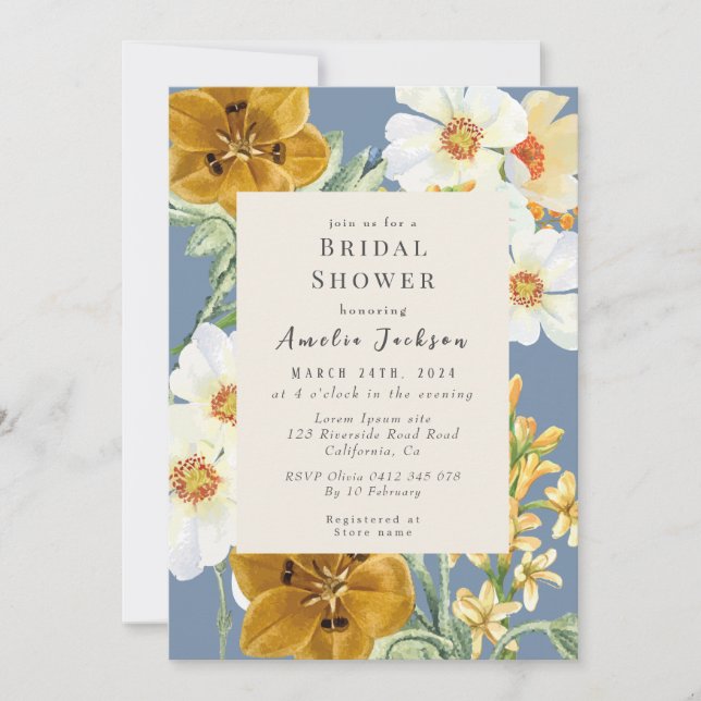 Something blue floral  chinoiserie Bridal shower Invitation (Front)