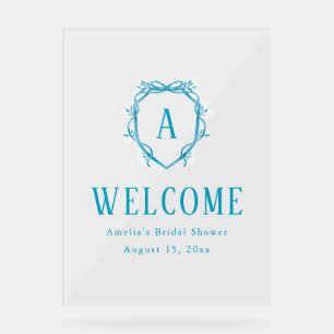 Something Blue Floral Crest Bridal Shower Acrylic Sign