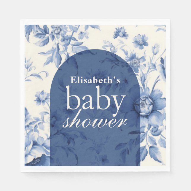 Something Blue Floral French Toile Baby Shower Napkin (Front)