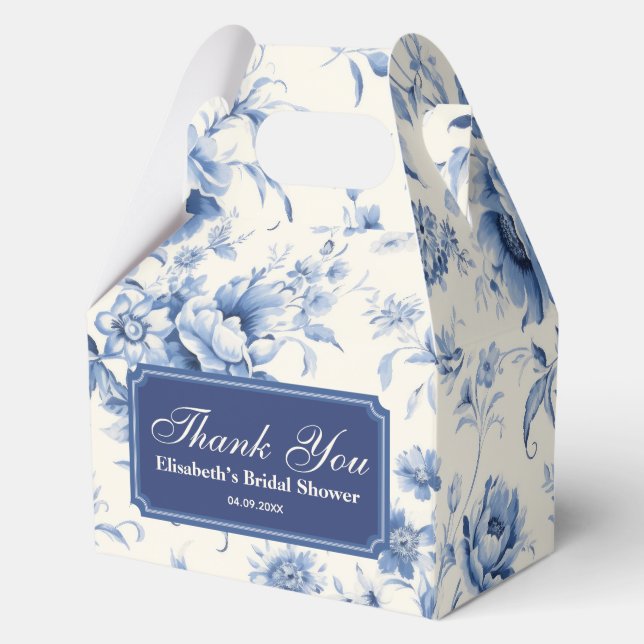 Something Blue Floral French Toile Chinoiserie Favour Box (Front)