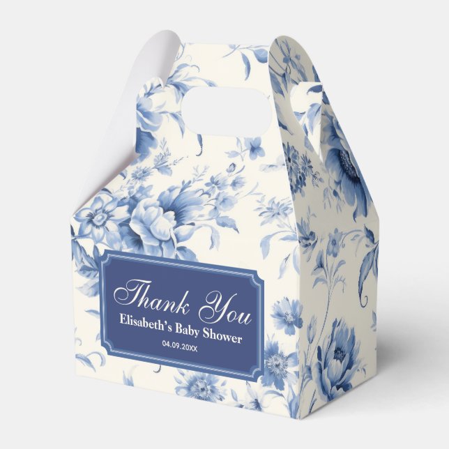 Something Blue Floral French Toile Chinoiserie Favour Box (Front Side)