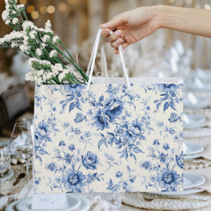 Something Blue Floral French Toile Chinoiserie Large Gift Bag