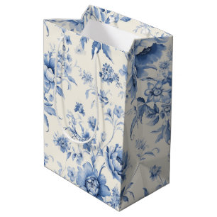 Something Blue Floral French Toile Chinoiserie Medium Gift Bag
