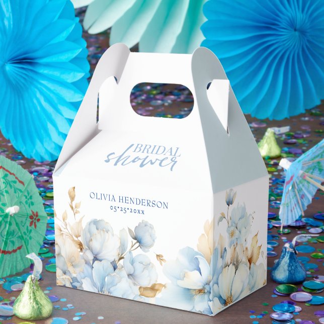 Something Blue Floral Gold Wedding Shower Favour Box (Party)