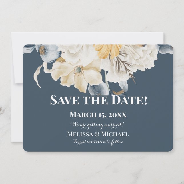 SOMETHING BLUE  Floral- Horizontal WEDDING Save The Date (Front)