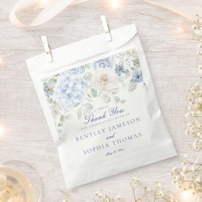 Something Blue Floral Hydrangea Wedding Dessert Favour Bags (Clipped)