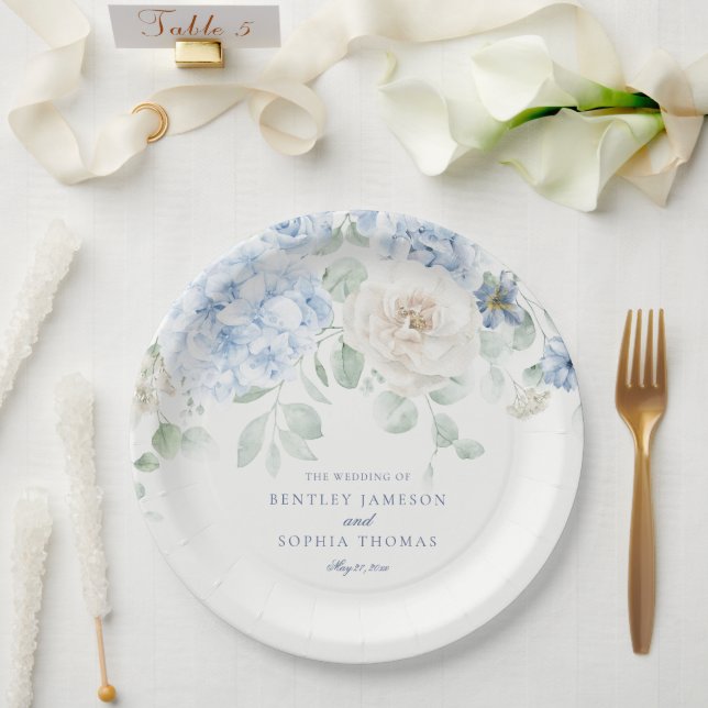 Something Blue Floral Hydrangea Wedding Paper Plate (Wedding)