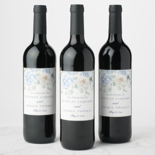 Something Blue Floral Hydrangeas Wedding Wine Label