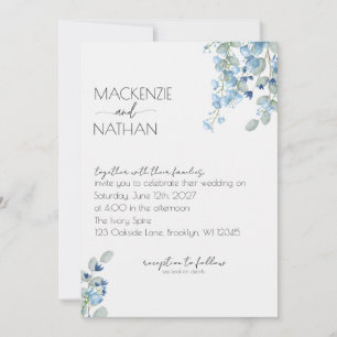 Something Blue Floral Modern Wedding Invitation
