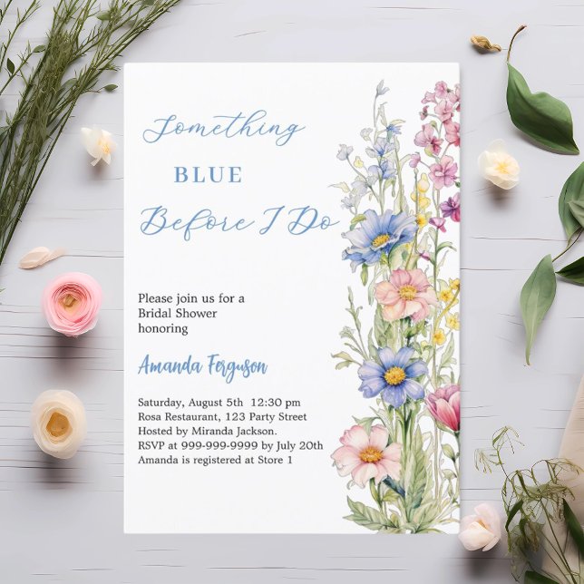 Something blue floral pink purple Bridal Shower Invitation (Creator Uploaded)