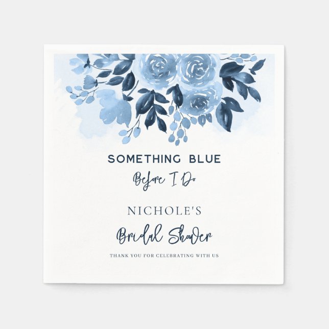 Something Blue Floral Script Bridal Shower Paper Napkin (Front)