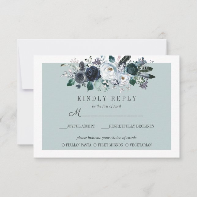 Something Blue |  Floral Wedding  RSVP MEAL option Card (Front)