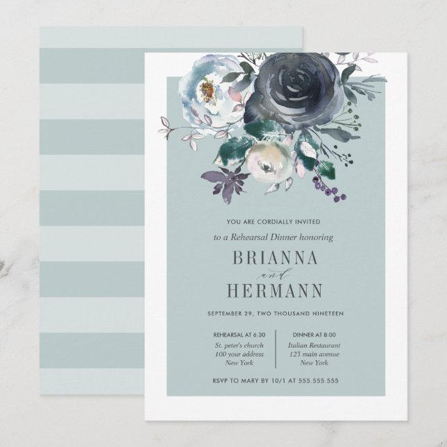 Something Blue | Flower Wedding  Rehearsal Dinner Invitation (Front/Back)
