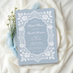 Something Blue French Lace Rose Bridal Shower Invitation