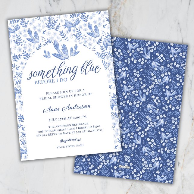 Something Blue Hampton Birds Floral Bridal Shower Invitation (Creator Uploaded)