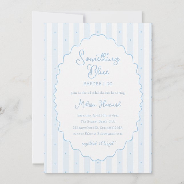 Something Blue Hand Drawn Pastel Bridal Shower Invitation (Front)