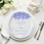 Something blue hydrangea bridal shower printed paper plate<br><div class="desc">Something blue before i do bridal shower blue hydrangea botanical floral personalised monogram printed paper plates template,  watercolor dusty blue flowers botanical paper plates table decor for garden themed bridal shower.</div>