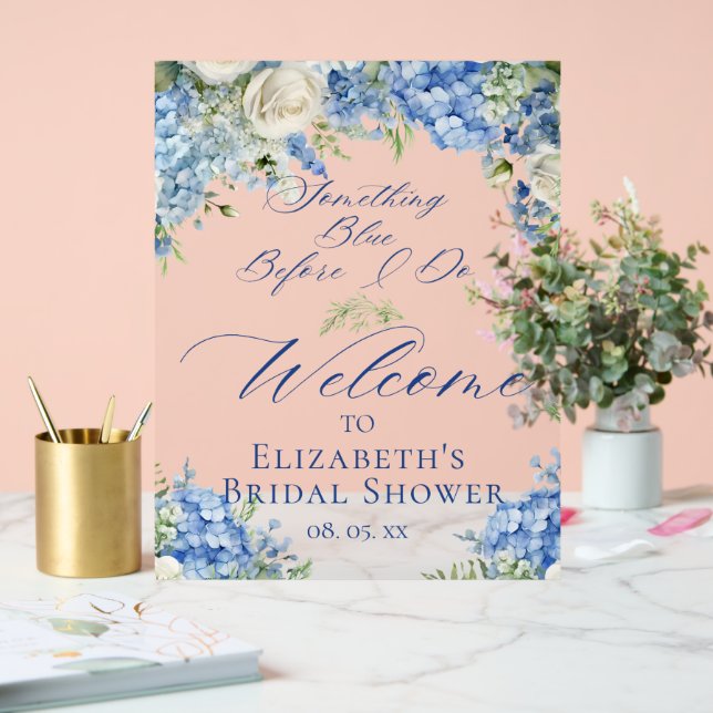 Something Blue Hydrangea Bridal Shower Welcome Acrylic Sign (Wedding)