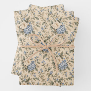 Something Blue Hydrangea & Rose Wrapping Paper