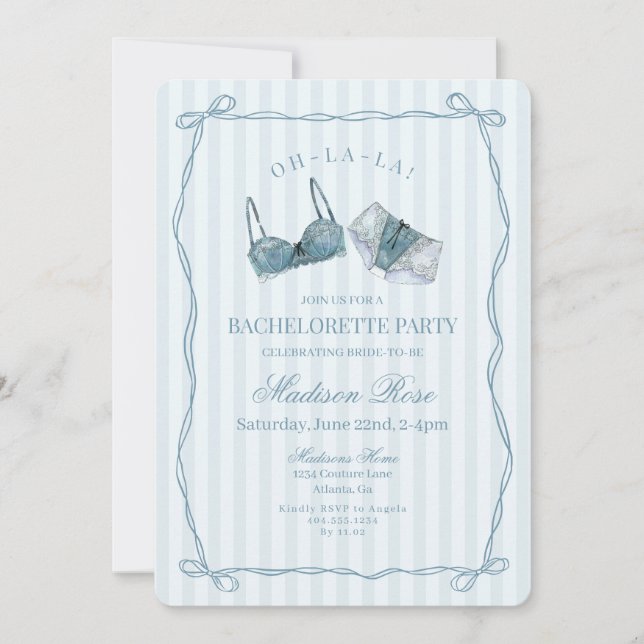 Something Blue Lingerie Lace Bachelorette Party Invitation (Front)