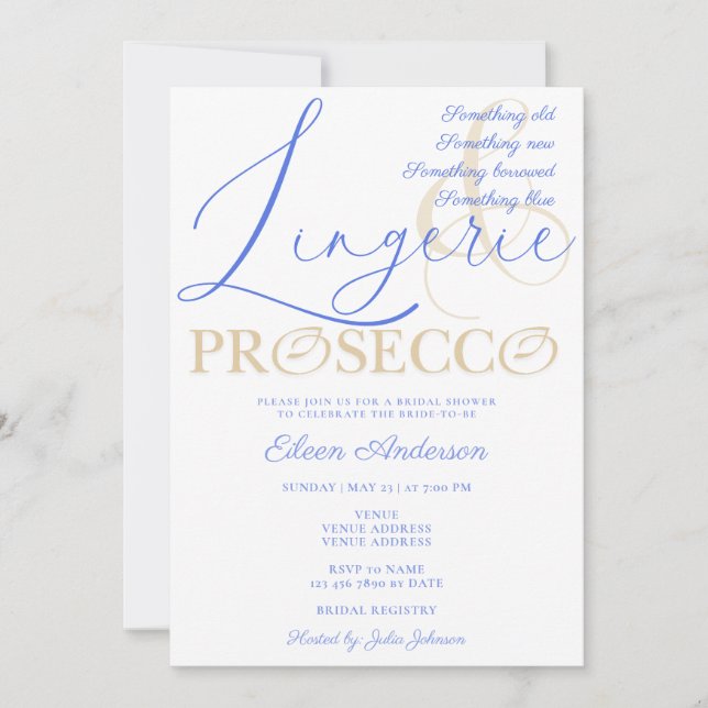Something Blue Lingerie & Prosecco Bridal Shower Invitation (Front)