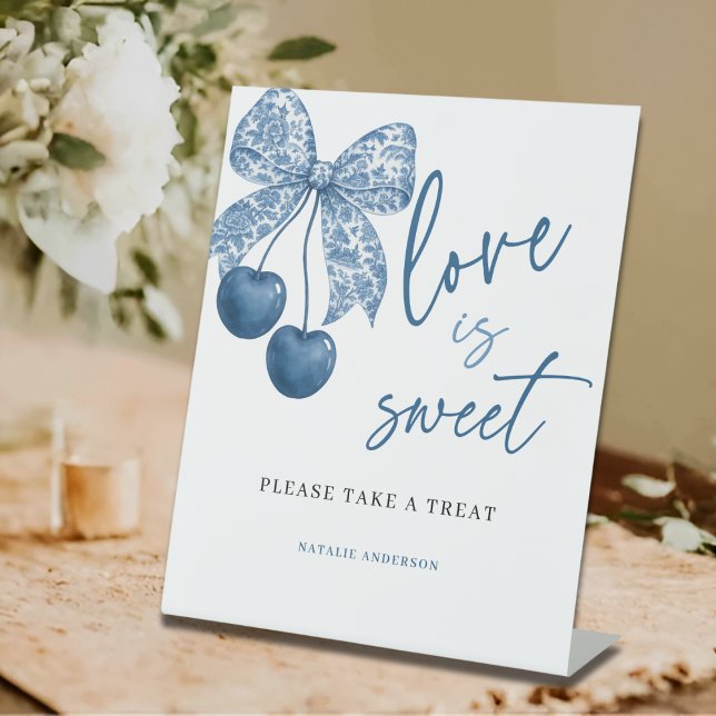 Something Blue Love is Sweet Bridal Shower Favors Pedestal Sign (Creator Uploaded)