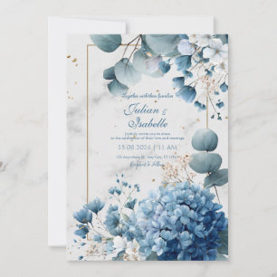 Something Blue Marble and Gold Floral Wedding Invitation