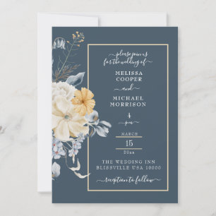 SOMETHING BLUE, PASTEL FLORAL WEDDING INVITATION
