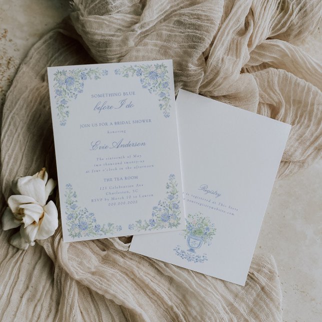 Something Blue Preppy Floral Bridal Shower Invitation (Creator Uploaded)