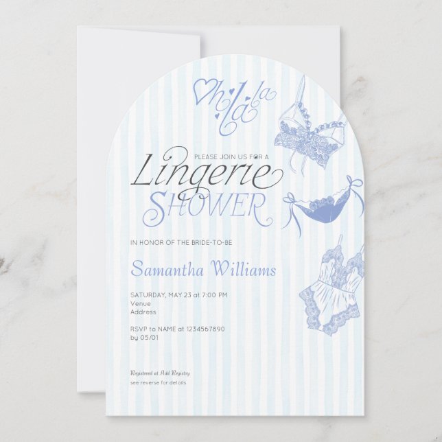 Something Blue Preppy Lace Lingerie Bridal Shower Invitation (Front)