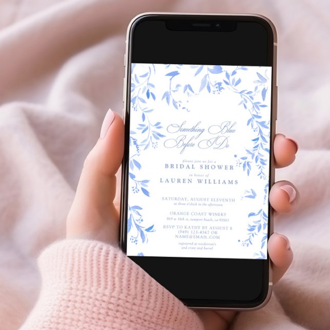 Something Blue QR Code Floral Script Bridal Shower Invitation (Creator Uploaded)