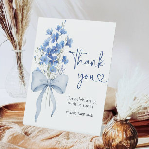 Something Blue Ribbon Bow Thank You Table Pedestal Sign