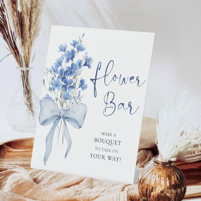 Something Blue Ribbon Flower Bar Bridal Shower Pedestal Sign (Creator Uploaded)