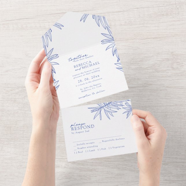 Something Blue Simple Botanical  All In One Invitation (Tearaway)